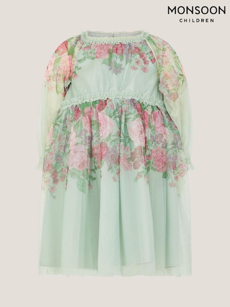 Monsoon Green Baby Nadia Long Sleeve Rose Party Dress (Y35520) | AED320 - AED355