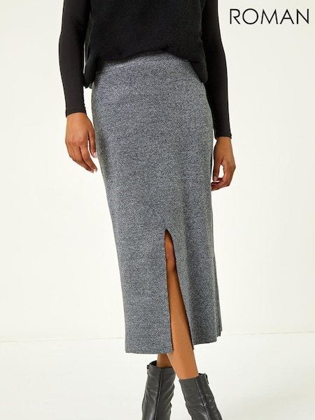 Roman Grey Front Split Knitted Midi Skirt (Y35579) | € 62