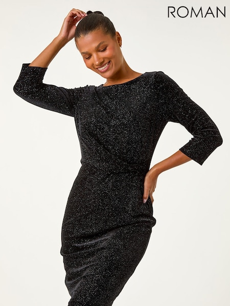 Roman Velvet Bodycon Midi Dress (Y35581) | R$ 785