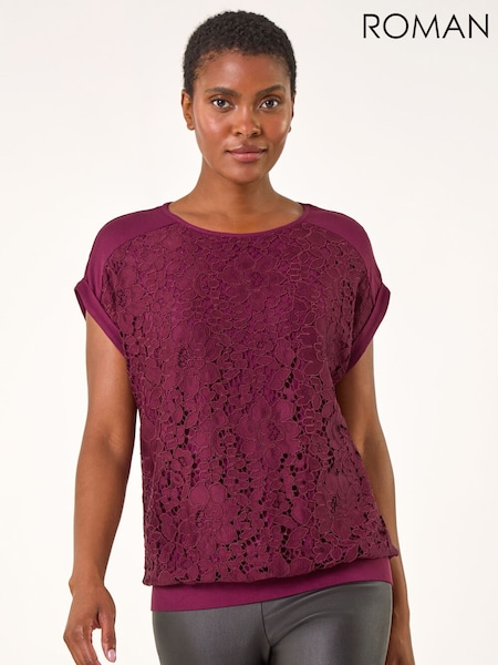 Roman Red Lace Front Stretch Jersey Blouse (Y35586) | €51