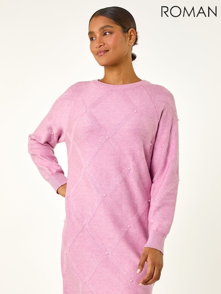 Roman Pink Pearl Embellished Jumper Dress (Y35589) | €73