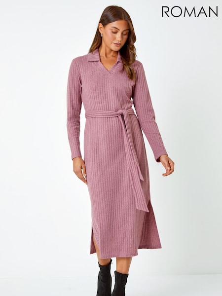 Roman Pink Ribbed Midi Jumper Stretch Dress (Y35591) | €60