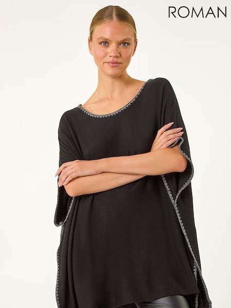Roman Black Blanket Stitch Knit Poncho (Y35597) | €60