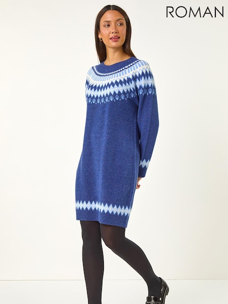 Roman Blue Fairisle Knitted Jumper Dress (Y35606) | €73