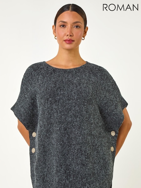 Roman Black Contrast Roll Neck Button Knit Poncho (Y35611) | €60