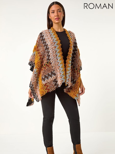 Roman Brown Boucle Patterned Poncho (Y35614) | €53