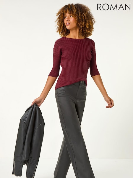 Roman Red Shimmer Ribbed Batwing Knit Jumper (Y35617) | €58