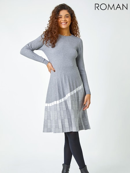 Roman Grey Ribbed Stretch Knit Dress (Y35621) | R$ 700