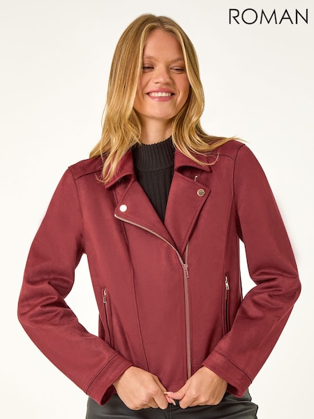 Roman Red Faux Suede Biker Jacket (Y35627) | €83