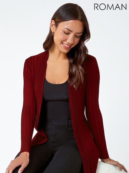 Roman Red Longline Stretch Ribbed Cardigan (Y35648) | €51