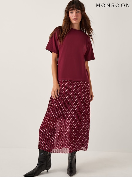 Monsoon Red Senya Polka Dot Midi T-Shirt Dress (Y35650) | €101