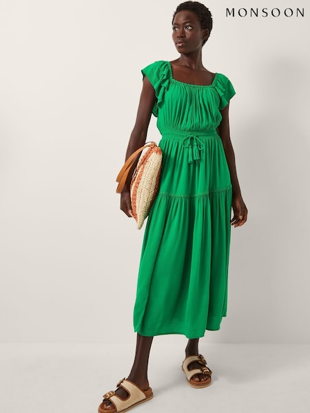 Monsoon Green Isabela Square Neck Midi Dress (Y35651) | 322 QAR