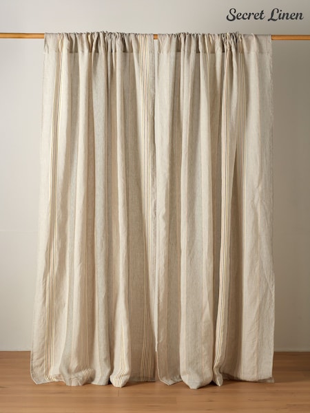 Secret Linen Store Natural Sophie Stripe 100% Linen Loop Top Single Curtains (Y35872) | AED611