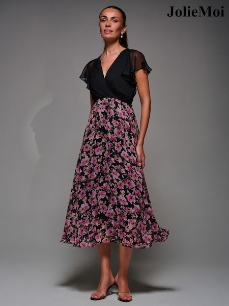Jolie Moi Black Two Tone Chiffon Midaxi Dress (Y35985) | AED437