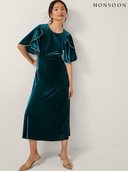 Monsoon Blue Cecelia Velvet Cape Midi Dress (Y36056) | R$ 1.185