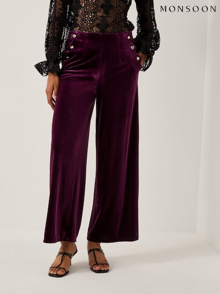Monsoon Red Vera Wide Leg Velvet Trousers (Y36057) | €69