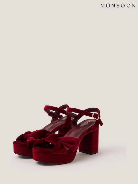 أحمر - Monsoon Nola Velvet Platform Heels (Y36066) | ‏462 د.إ.‏
