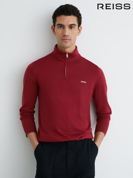 Reiss Red Osborne Merino Wool Half-Zip Logo Jumper (Y36087) | kr2 161