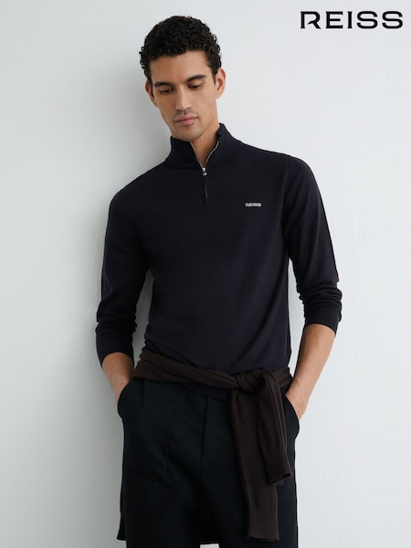 Reiss Navy Osborne Merino Wool Half-Zip Logo Jumper (Y36088) | kr2 161