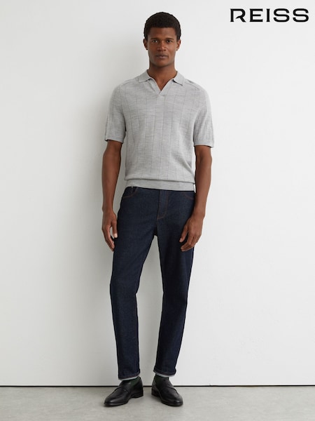 Reiss Soft Grey Mouline Chelmsford Merino Wool Wide-Rib Polo Jumper (Y36090) | kr1 941