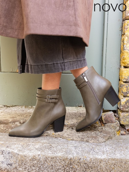 Novo Green Regular Fit Joy Buckle Detail Western Heeled Boots (Y36123) | €59