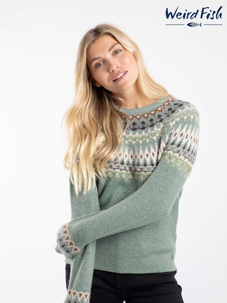 Weird Fish Dark Green Lowell Fair Isle Jumper (Y36151) | €83