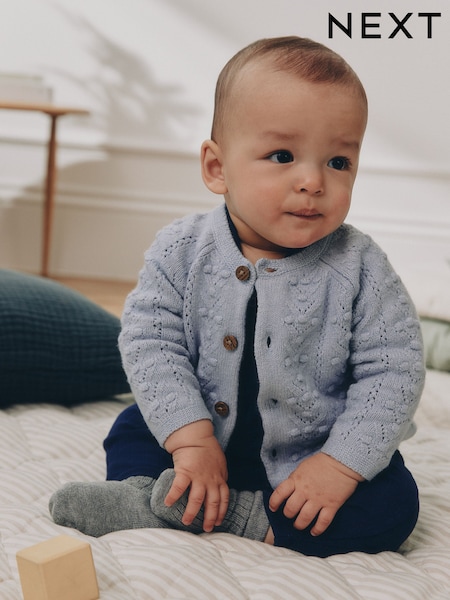Blue - Soft Touch Knitted Baby Cardigan (0mths-2yrs)