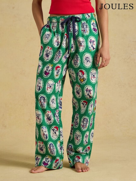Green Dog Print - Woven Brushed Cotton Pyjama Bottoms