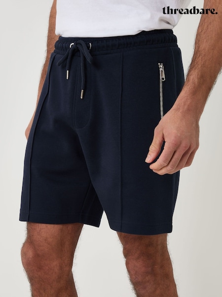 Blue - Regular Threadbare Pique Pleated Sweat Shorts