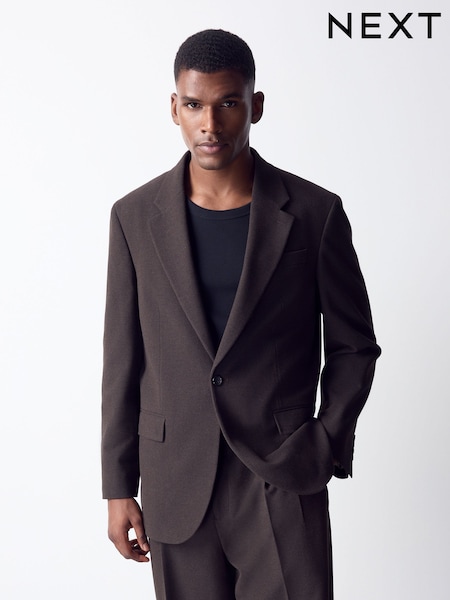 Brown - Loose Fit Flannel Suit Jacket