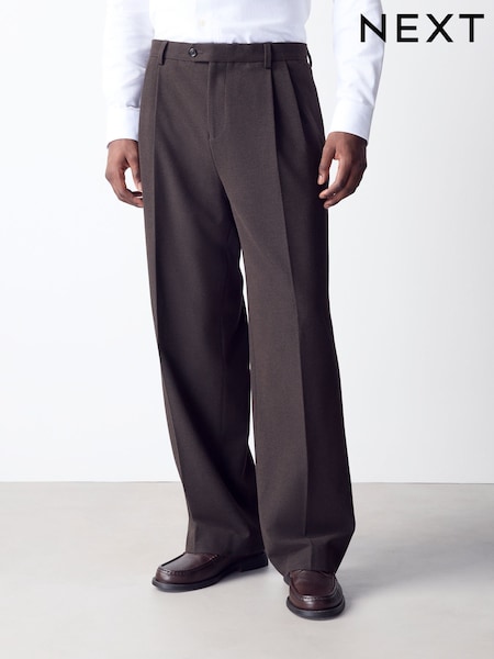 Brown - Loose Fit Flannel Suit Trousers