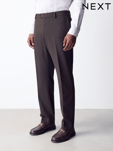 Brown - Tailored Fit Flannel Suit Trousers