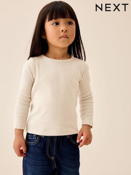 Ecru - Long Sleeve Pointelle Top (3mths-7yrs)