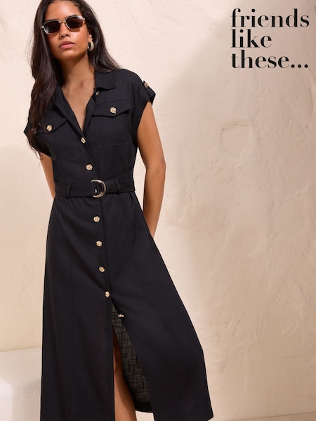 Black - Friends Like These Button Through Belted Shirt Midi Dress