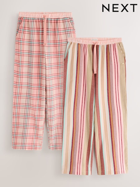 Pink Check/Stripe - Flannel Pyjama Bottoms 2 Pack