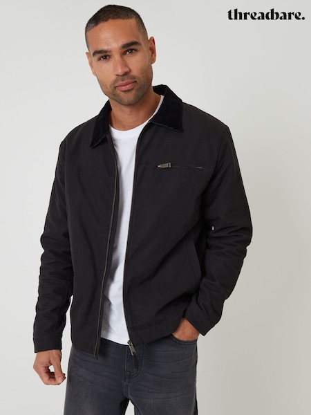 أسود - Threadbare Lightweight Cotton Canvas Jacket With Corduroy Collar (Y37201) | ‏344 ر.س.‏