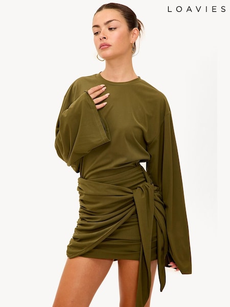 LOAVIES Green Magical Midwinter Ruched Long Sleeve Mini Dress (Y37220) | 80,600 ARS