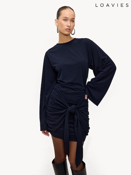 LOAVIES Blue Darker Nights Tie Detail Long Sleeve Wrap Mini Dress (Y37222) | ‏2٬970 ج.م.‏