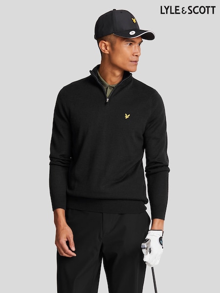 Lyle & Scott Black Golf Quarter Zip Merino Jumper (Y37246) | AED524