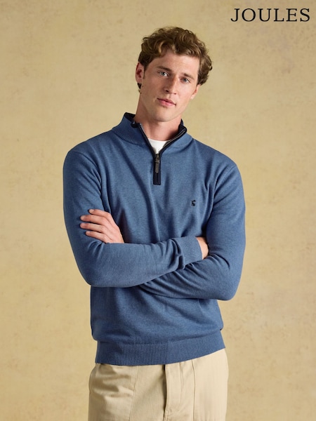 Blue - Regular Joules Hillside Quarter Zip Knitted Jumper