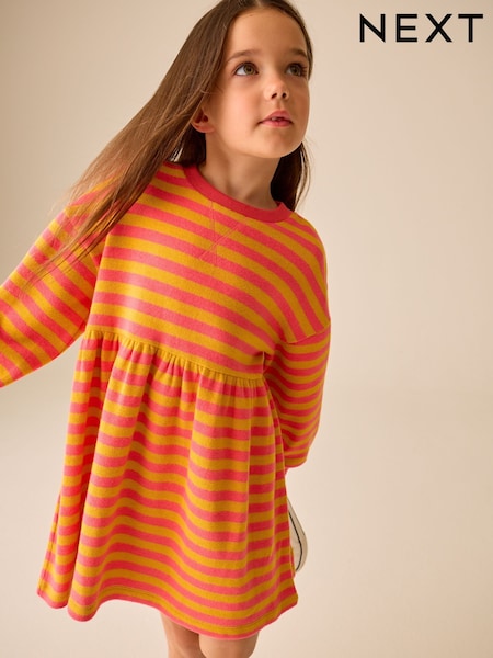 Pink and Orange Stripe - Cosy Rib Jumper Dress (3-16yrs)