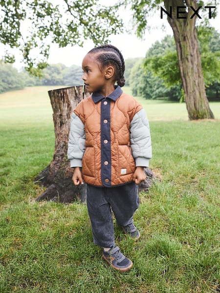 Rust Brown - Colourblock Lightweight Quilted Jacket (3mths-7yrs)