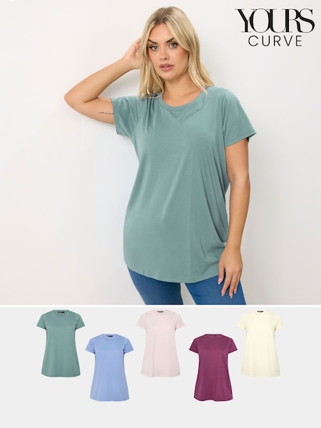 Yours Curve Purple Short Sleeve Core T-Shirts 5 Pack (Y37498) | kr707