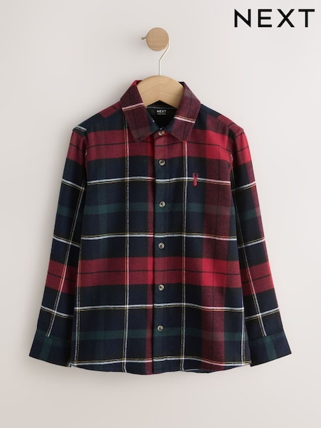 Red/Navy - Long Sleeve Christmas Tartan Check Shirt (3-16yrs)