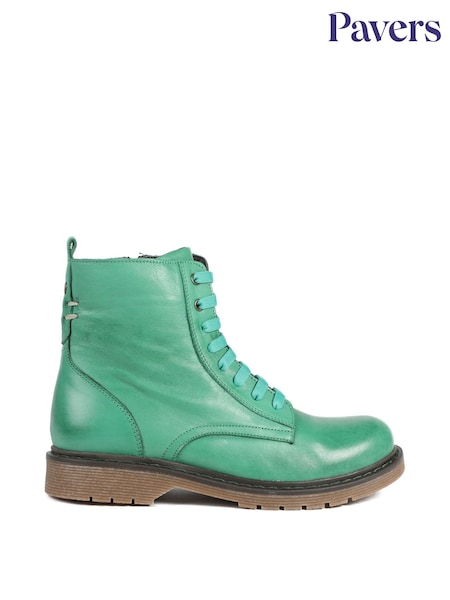 Pavers Green All Leather Block Heel Ankle Boots (Y37560) | ¥ 14,220