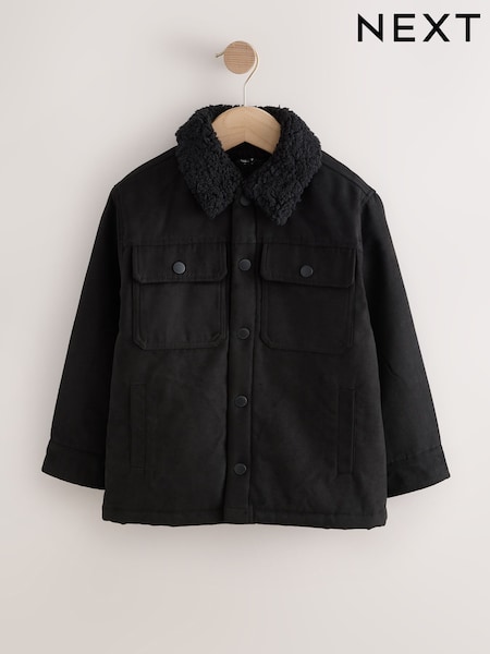 Black - Borg Lined Faux Suede Shacket (3-16yrs)