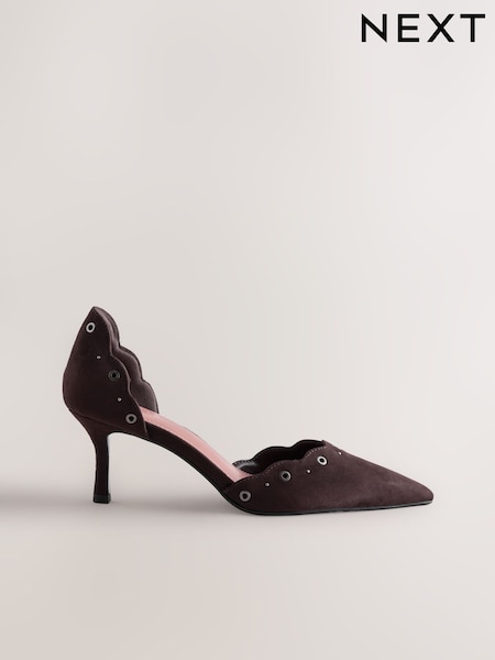 Chocolate Brown - Forever Comfort® Faux Suede Eyelet Two Part Point Toe Heels