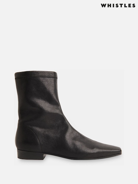 Whistles Black Square Toe Flat Socks Boots (Y37639) | €264