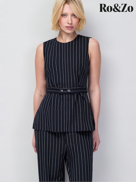 Ro&Zo Pinstripe Tailored Long Line Top (Y37646) | 588 LEI