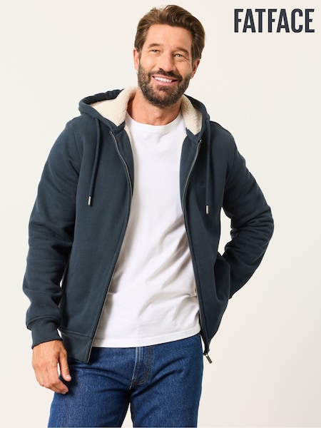 Navy - Regular Fatface Borg Lined Hoodie